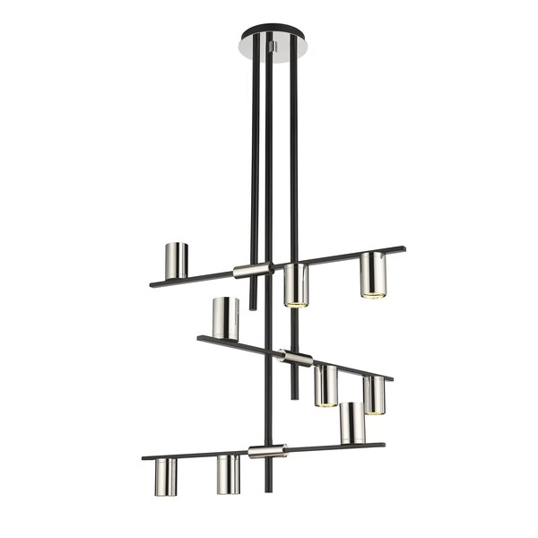 Calumet 9 Light Chandelier, Mate Black + Polished Nickel